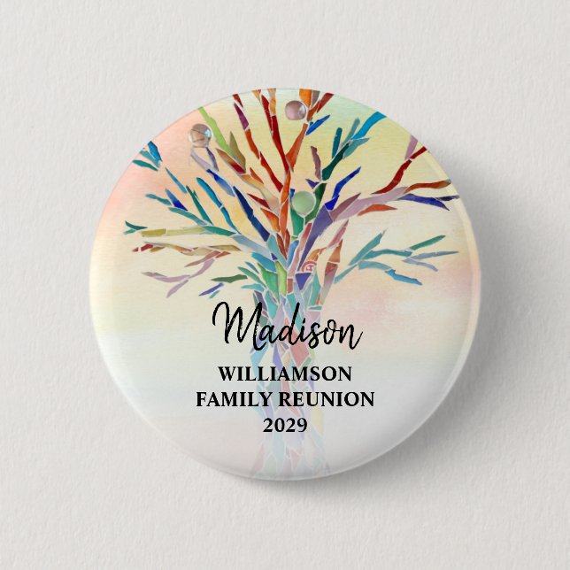 Family Reunion Colourful Family Tree Custom Name  6 Cm Round Badge (Front)