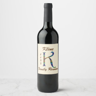 Family Reunion Colourful Letter K Monogram Initial Wine Label