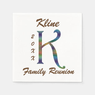 Family Reunion Colourful Tie-dye Letter K Monogram Napkin