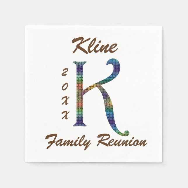 Family Reunion Colourful Tie-dye Letter K Monogram Napkin (Front)