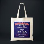 Family Reunion Cruise Alaska Adventure Tote Bag<br><div class="desc">Create monogrammed family reunion totes for your next family cruise. The Wild Frontier Is Calling,  We Must Go includes snow capped mountains,  place for your family or group name,  place for date of event.  Adventure is waiting! Blues, red and white colour themed.</div>