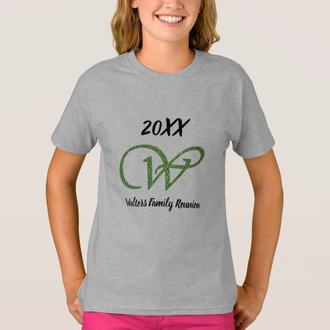 Family Reunion Cursive Green Letter W Monogram T-Shirt (Front)