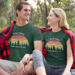 Family Reunion Custom Camping Trip Sunset Forest T-Shirt<br><div class="desc">Cool matching family reunion t-shirts for the whole group to wear to a picnic meetup in nature. These custom family tees feature a beautiful vintage sunset over a forest of pretty trees under your personalised text.</div>