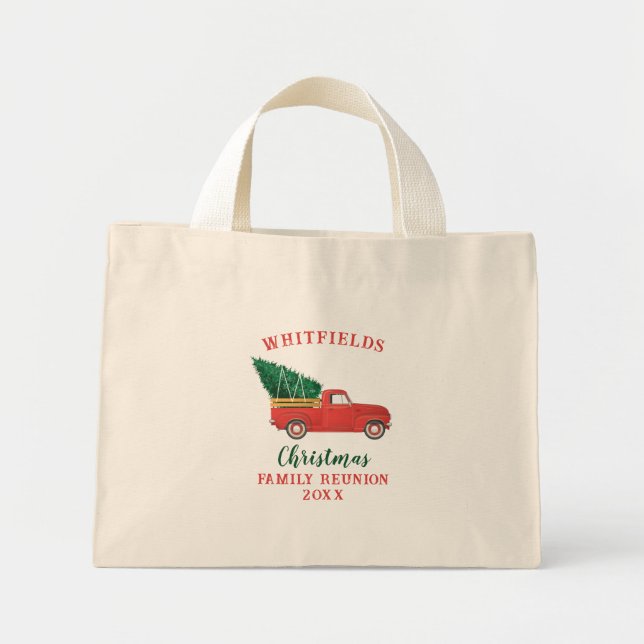 Family Reunion Custom Christmas Holiday Red Truck Mini Tote Bag (Front)