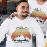 Family Reunion Custom Cool Fall Sunset Long Sleeve T-Shirt<br><div class="desc">Cool custom family reunion long sleeve t-shirts for an autumn get-together with cousins, aunts, uncles, and grandparents. Order matching long sleeved tees for the whole crew with your last name and year in green surrounding the beautiful fall sunset image over the mountains and trees. Great personalised group camping trip clothes...</div>