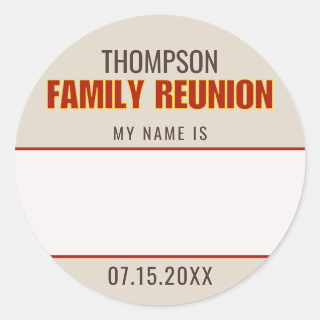 Family Reunion Custom Name Badge Classic Round Sticker (Front)