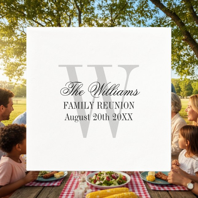 Family reunion custom paper napkins with monogram (family reunion party napkins)