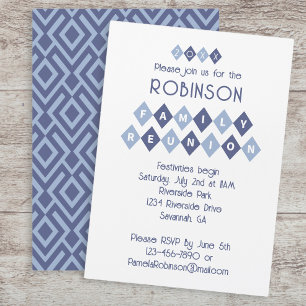 Family Reunion Custom Party Celebration Fun Blue Invitation