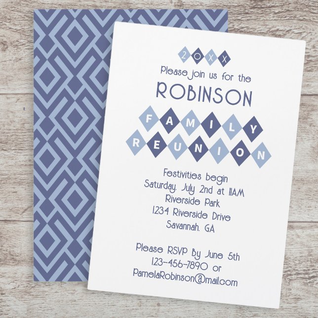 Family Reunion Custom Party Celebration Fun Blue Invitation (Family Reunion Custom Party Celebration Fun Blue Invitation)