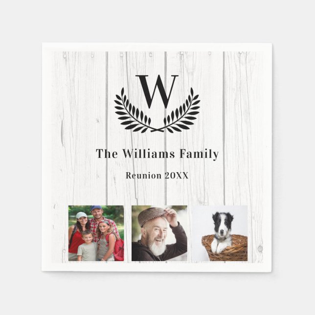 Family reunion custom photo monogram rustic wood napkin (Front)
