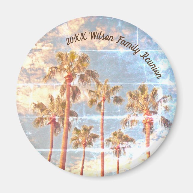 Family Reunion Faded Photo Palm Trees Island Magnet (Front)