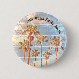 Family Reunion Faded Photo Palm Trees Paradise 6 Cm Round Badge