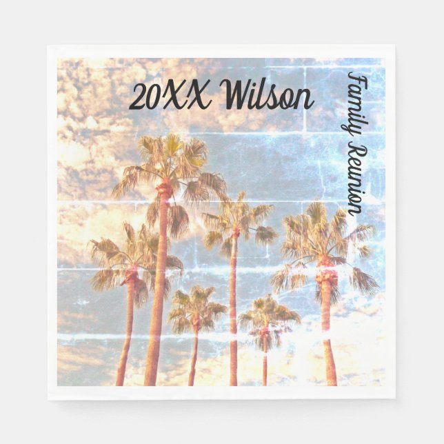 Family Reunion Faded Photo Vintage Palm Trees Napkin (Front)