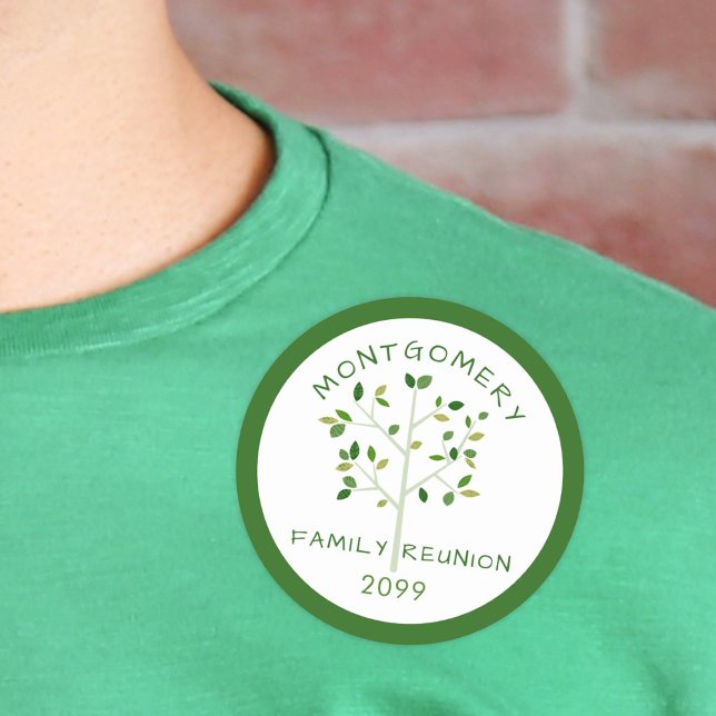 Family Reunion Family Tree Green Commemorative Classic Round Sticker (Creator Uploaded)