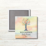 Family Reunion Family Tree  Magnet<br><div class="desc">These colourful Family Reunion Magnets are decorated with a mosaic family tree in the colours of the rainbow on a watercolor background. Customise them with your family name and the year. Use the Customise Further option to change the text size, style or colour if you wish. Because we create our...</div>