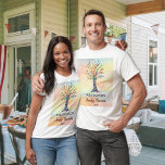 Family Reunion Family Tree Men's T-Shirt<br><div class="desc">These stylish T-shirts are decorated with a mosaic family tree in the colours of the rainbow on a watercolor background. Customise them with your family name and the year of your reunion. Use the Customise Further option to change the text size, style or colour if you wish. Because we create...</div>