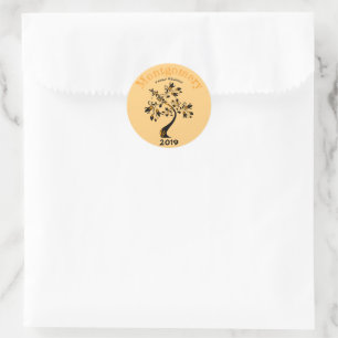 Family Reunion Floral Orange Black Tree Custom Classic Round Sticker