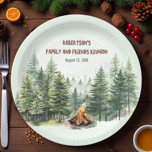 Family Reunion Forest Campfire Green Paper Plate