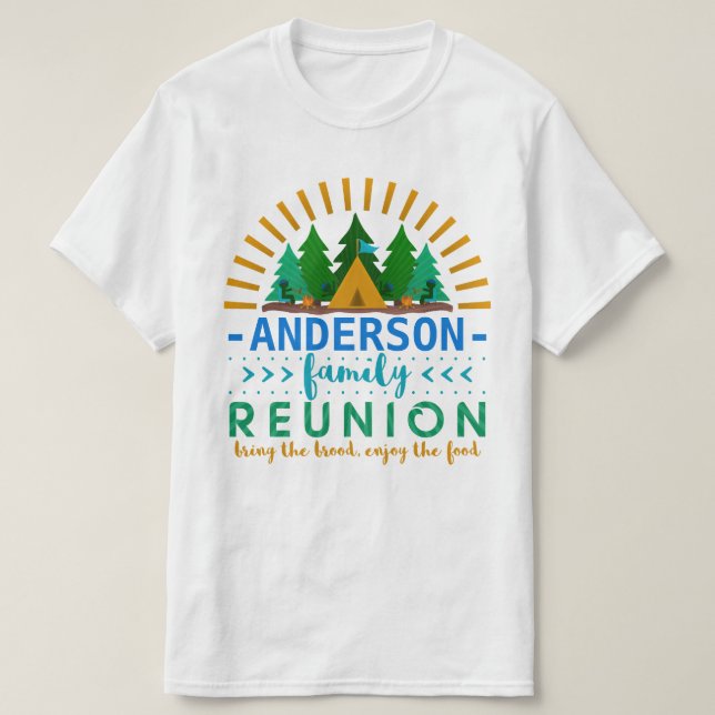 Family Reunion Funny Camping Sun Ray | Custom Name T-Shirt (Design Front)