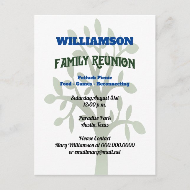 Family Reunion Gathering Invitation Postcard (Front)