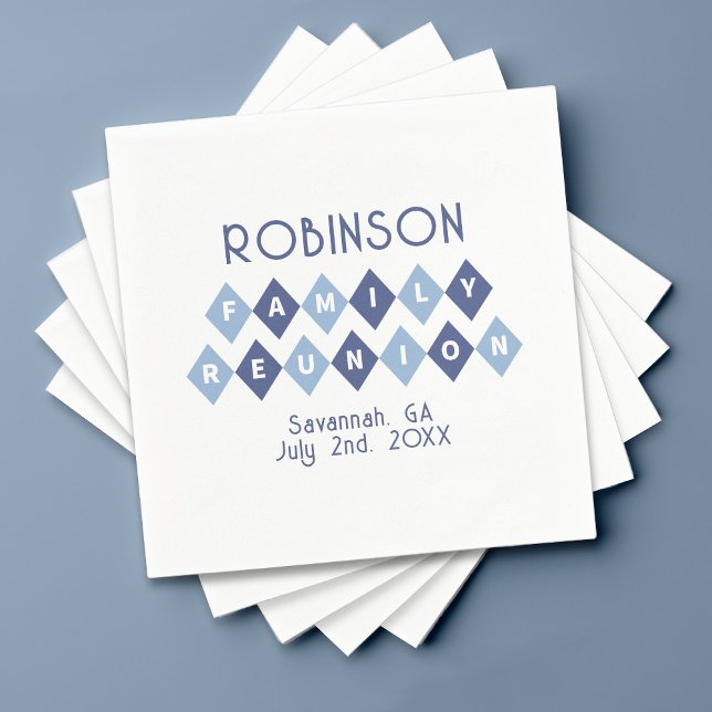 Family Reunion Gathering Modern Blue Party Picnic Napkin (You can FULLY customize ALL colors in this fun Family Reunion party napkin!)