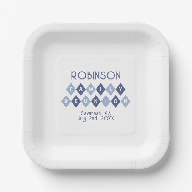 Family Reunion Gathering Modern Blue Picnic Party Paper Plate (Front)