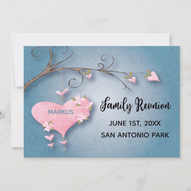 Family Reunion Gathering Save The Date Heart Tree (Front)
