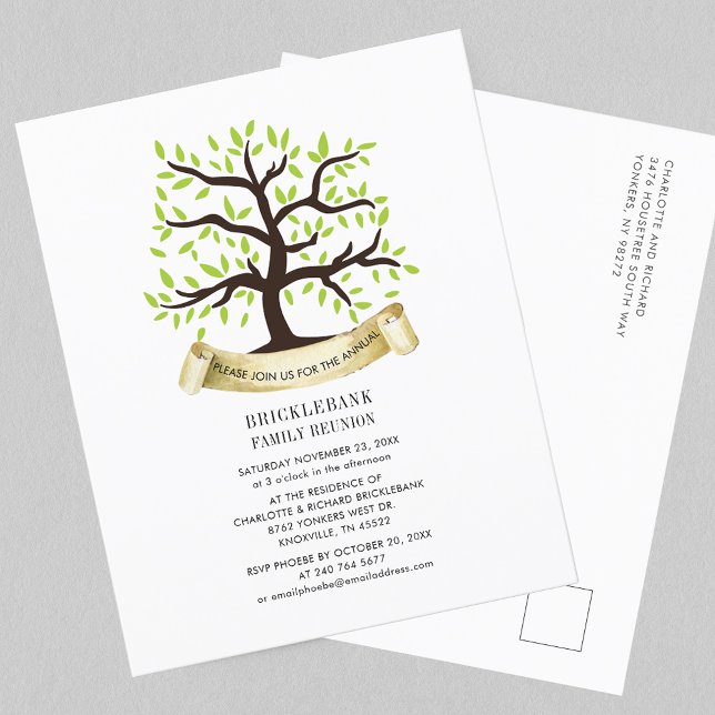 Family Reunion Genealogy Tree Invitation Postcard (Family Reunion Genealogy Tree Invitation Postcard)