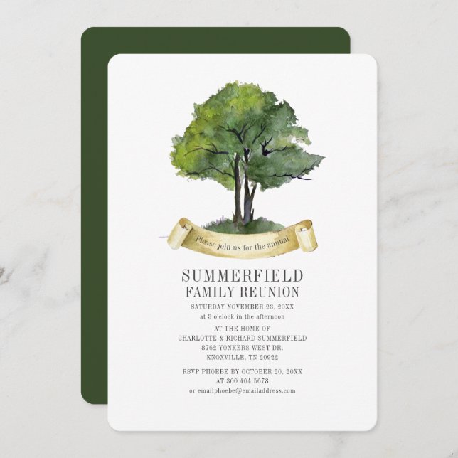 Family Reunion Get Together Tree Typography Invitation (Front/Back)