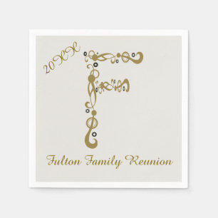 Family Reunion Gold Letter F Elegant Monogram Napkin