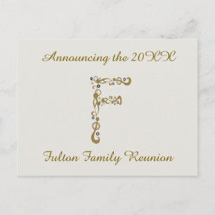 Family Reunion Gold Letter F Monogram Invitation Postcard