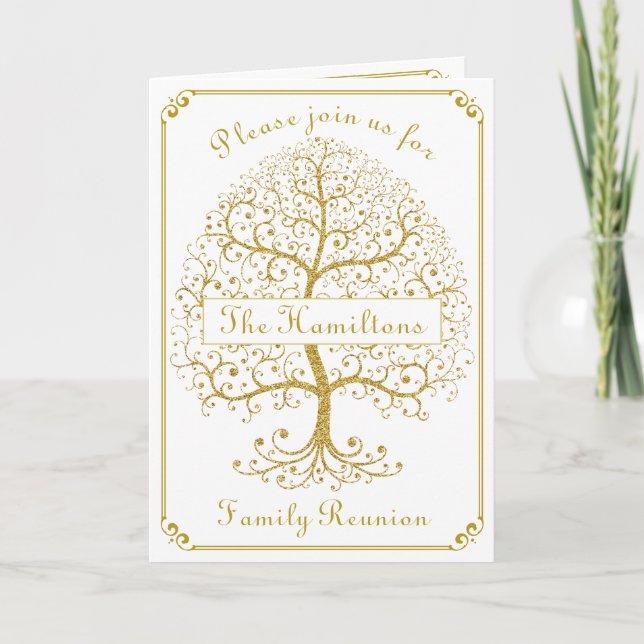 Family Reunion Gold Tree Elegant Luxury Modern Invitation (Front)