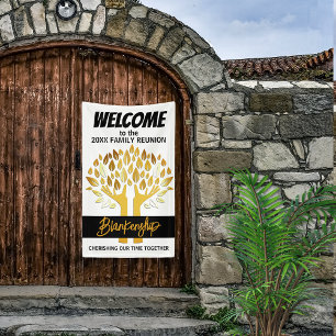 Family Reunion Golden Hands Tree Leaves Custom Banner