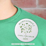 Family Reunion Green Family Tree Personalized 7.5 Cm Round Badge<br><div class="desc">Create personalized buttons for family reunion or family gathering events. The design features a modern, minimalist family tree design in shades of green and your custom text (the sample shows NAME FAMILY REUNION and year). All text is editable, including the font style and color. BUTTON SIZE: The sample is shown...</div>