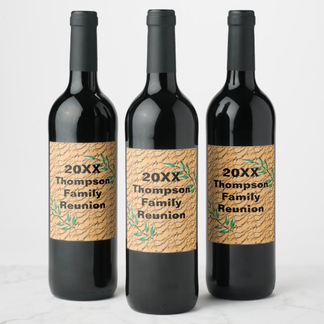Family Reunion Green Tree Branch Large Gathering Wine Label (Bottles)