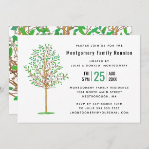 Family Reunion Green Tree Watercolor Modern Invitation