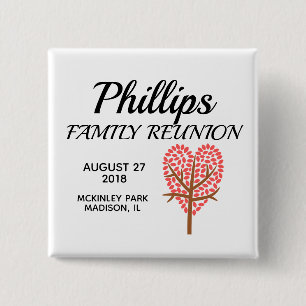 Family Reunion Heart Tree 15 Cm Square Badge