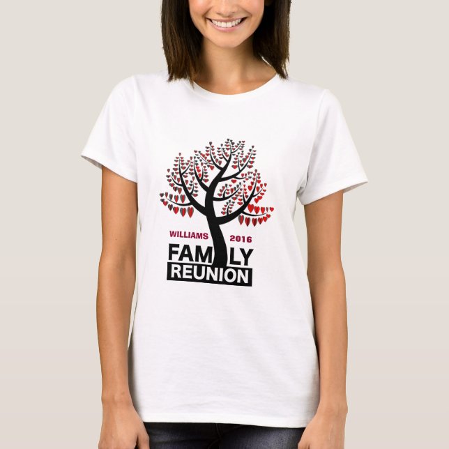 Family Reunion Heart Tree Silhouette Red Leaves T-Shirt (Front)