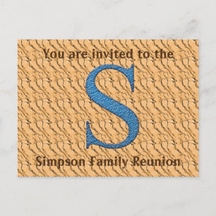 Family Reunion Invitation Blue Letter S Monogram Postcard