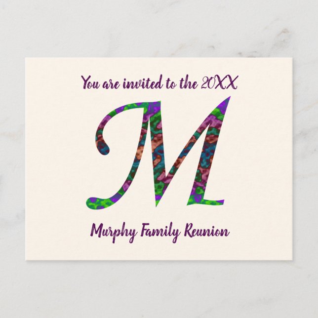 Family Reunion Invitation Letter M Monogram Postcard (Front)