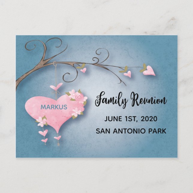 Family Reunion Invite Save The Date Heart Tree Postcard (Front)