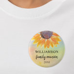 Family Reunion Keepsake<br><div class="desc">This sunflower family reunion button makes a lovely souvenir for your family get-together. It is decorated with a watercolor sunflower on a colourful background. Easily customisable. Use the Customise Further option to change the text size, style, or colour. Because we create our own artwork you won't find this exact image...</div>