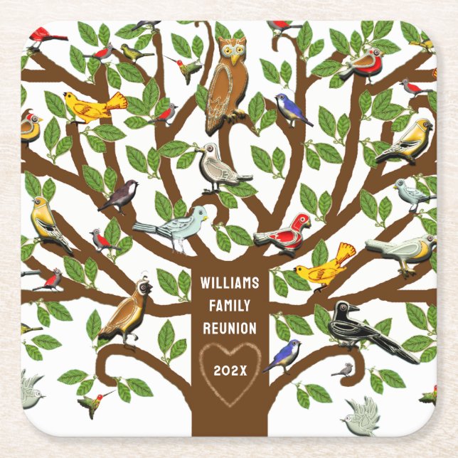 Family Reunion Keepsake Gifts Square Paper Coaster (Front)