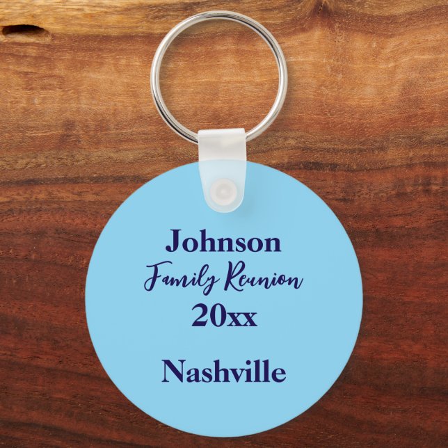 Family Reunion Keepsake Light Blue Name Year Key Ring (Front)