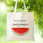 Family Reunion Keepsake Watermelon<br><div class="desc">This Family Reunion Tote Bag is decorated with a red watercolor watermelon.
Easily customisable.
Use the Design Tool to change the text size,  style,  or colour.
As we create our artwork you won't find this exact image from other designers.
Original Watercolor © Michele Davies.</div>