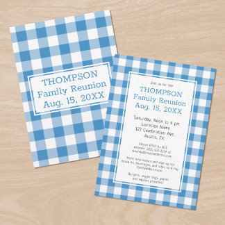 Family Reunion Light Blue Buffalo Check Party Invitation