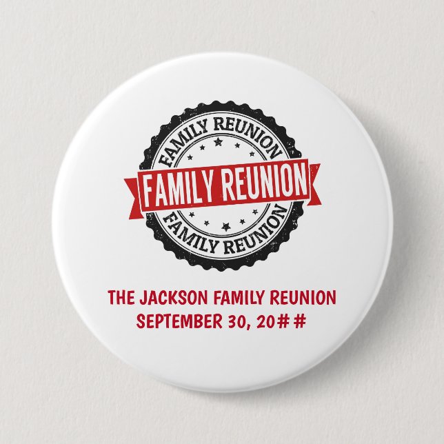Family reunion logo black red 7.5 cm round badge (Front)