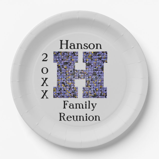 Family Reunion Meal Picnic Mosaic Letter H Initial Paper Plate (Front)