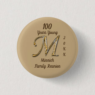 Family Reunion Milestone Age Letter M Monogram 3 Cm Round Badge