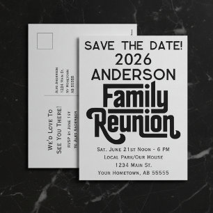 Family Reunion Modern Black White Save The Date Holiday Postcard